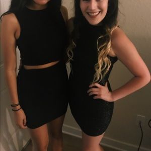 Two piece connected black dress